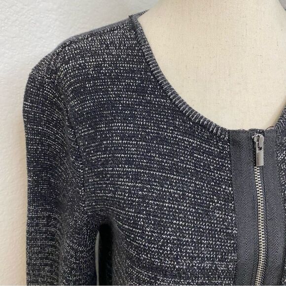 NWOT Talbots Black White Double Front Zip Front Long Jacket Dress Sweater SZ M - Picture 4 of 9